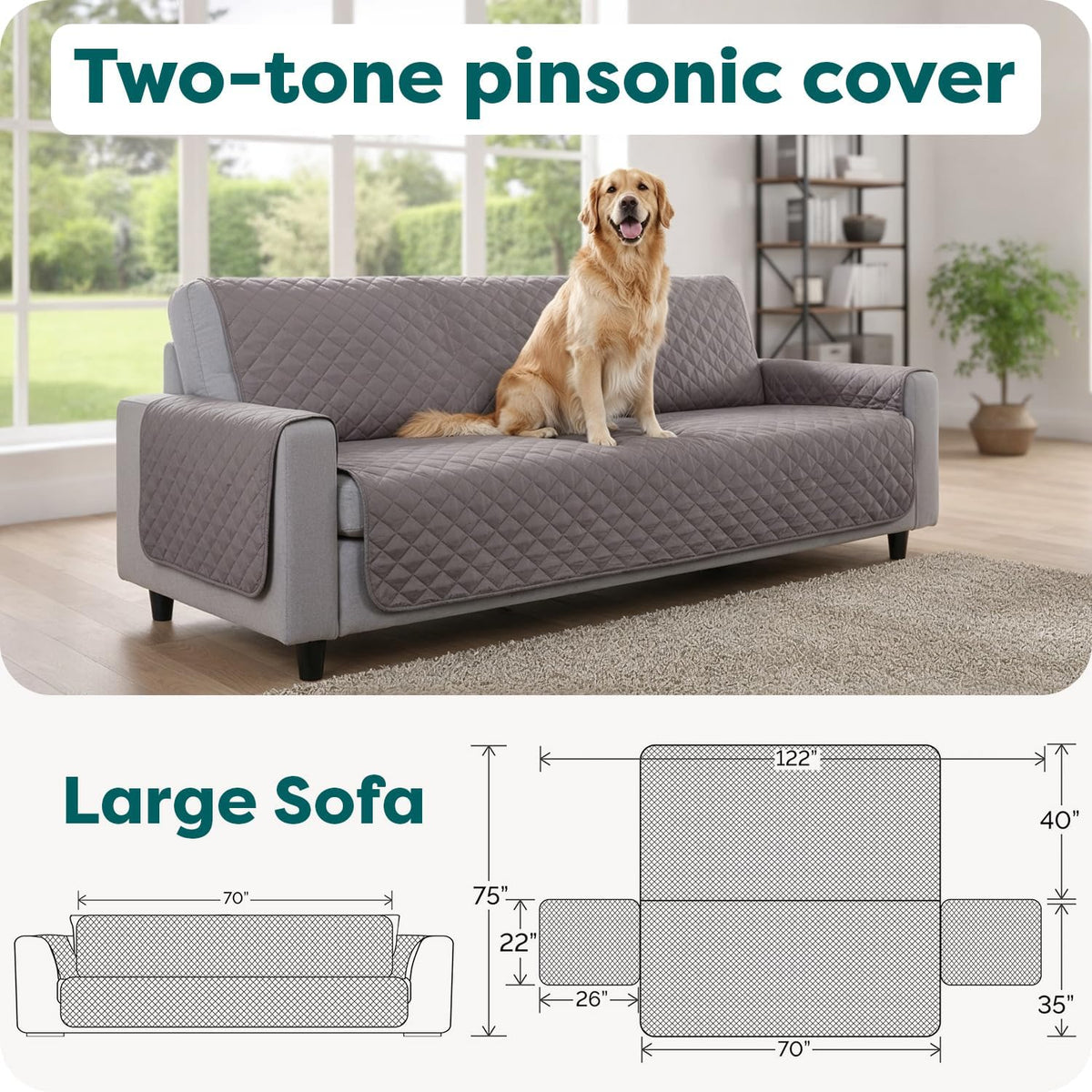 Furhaven Water-Resistant & Reversible Chair Cover Protector for Dogs - Large Sofa / Gray/Mist - image 2