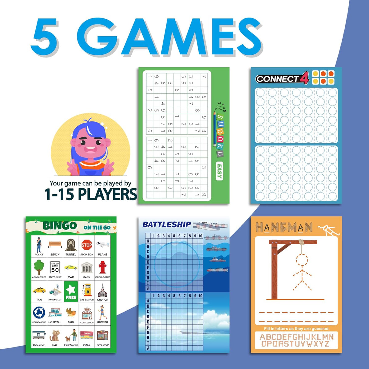 GRANDLMOON 5 Portable Travel Game Activities Pad On The Go Plane Trip - 9X6 - image 4