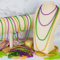 Huskein Bead Necklace, 33" Colorful Mardi Gras Beads Necklaces - Purple Gold Green / 12 - image 4