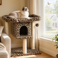 Cat Tree Tower Scratching Post for Indoor Large Adult Cats with Perch - Leopard Print / 28 Inches - image 4