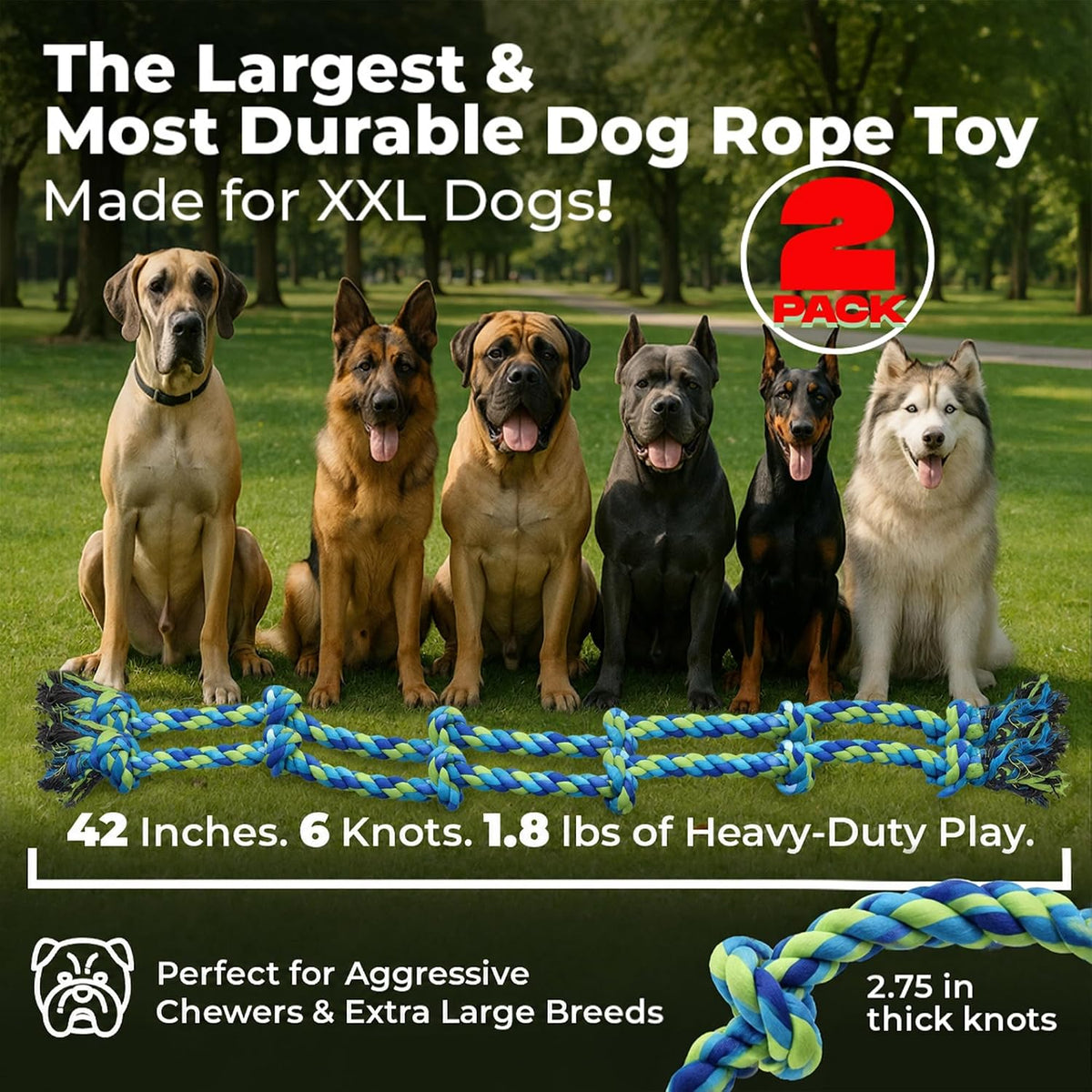Pacific Pups Products Giant Dog Rope Toy - Neon / 2 Pack - image 2