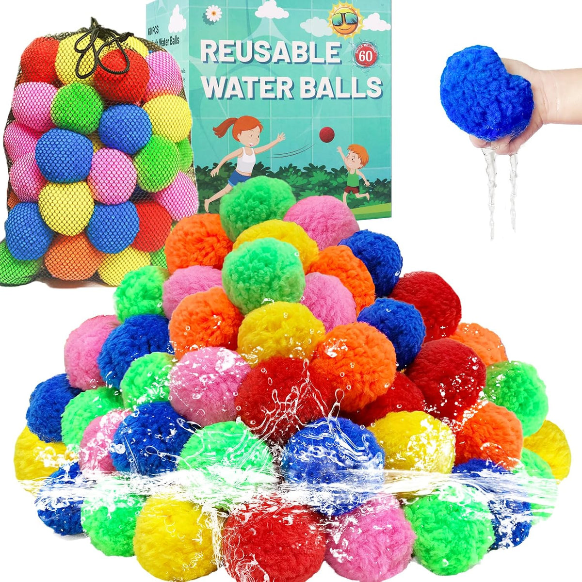 BEFANS 60 Pcs Reusable Water Balls - Multicolor 60