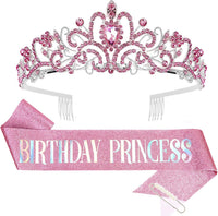CIEHER Princess Crown and Birthday Sash Set - Pink