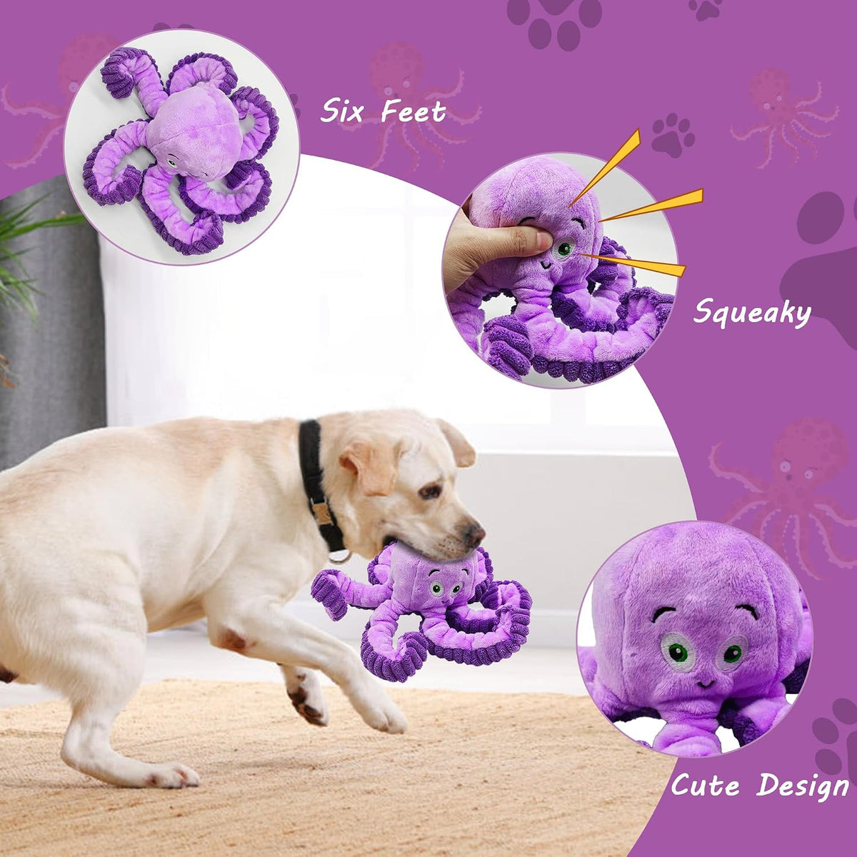 Squeaky Dog Toys, Stuffed Large Dog Toys to Keep Them Busy - Purple - image 4