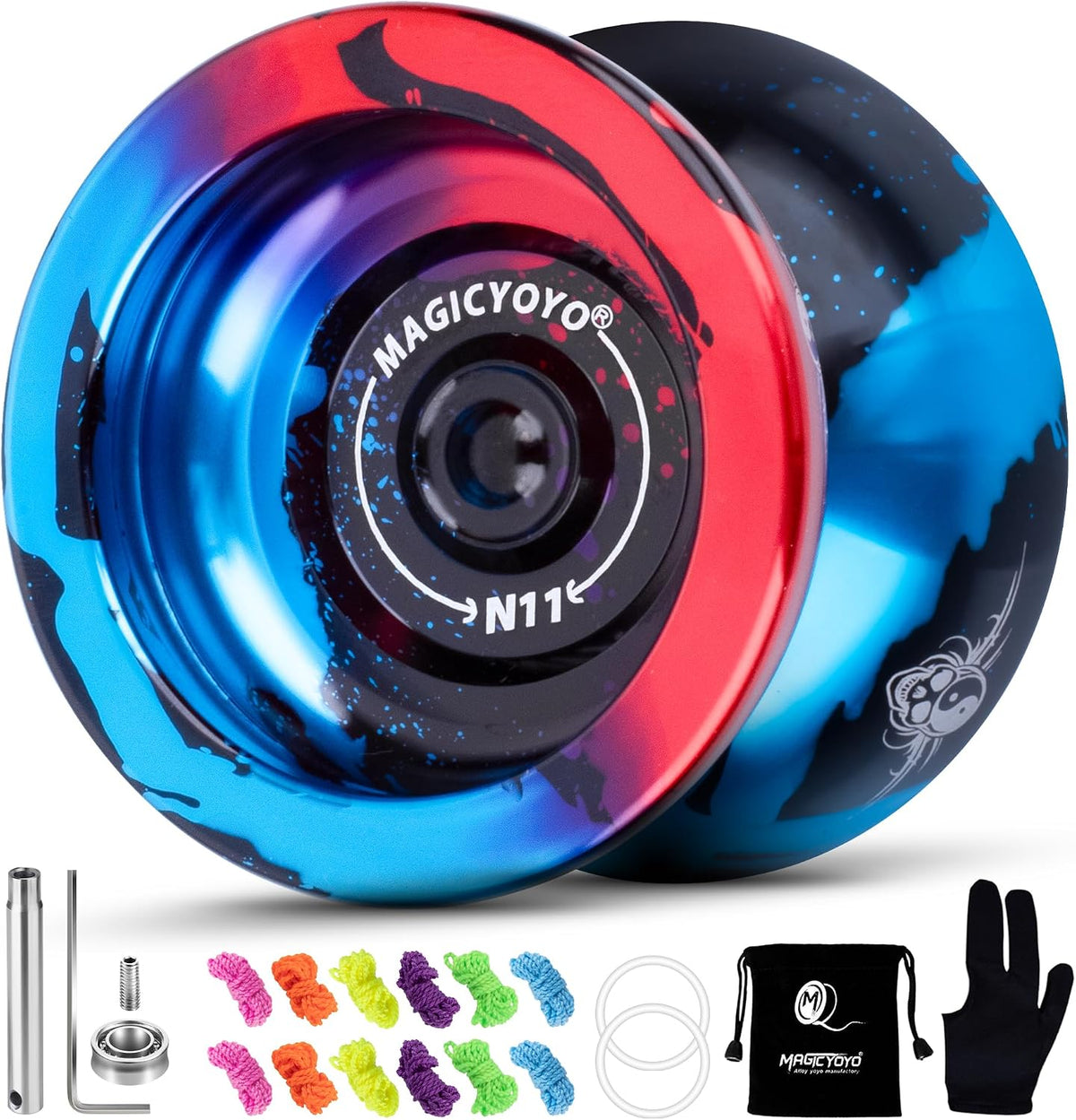 MAGICYOYO N11 Metal Yoyo Professional Responsive & Unresponsive Trick - Black blue red
