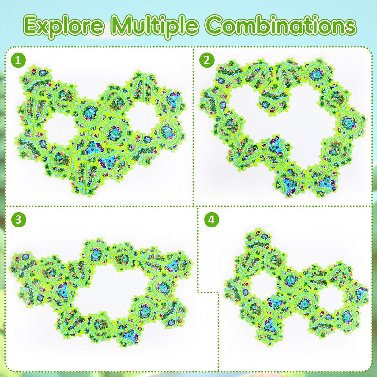 VESPRO 100PCS Car Track Set, 4 Series Puzzle Racer Play Set - 10pcs Insect Puzzle Rail Car - image 3