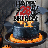 Black glitter Killer Happy 13th Birthday cake topper for a horror Halloween party - view 29