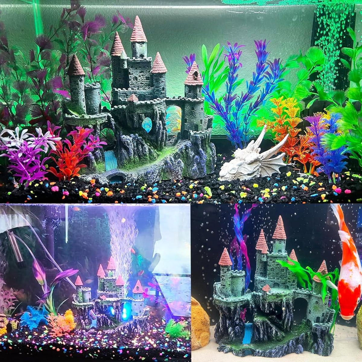 Aquarium Castle Decor, Resin Castle for Fish Tank with Randomly Color Plants Decorations - 【blue】 - image 2
