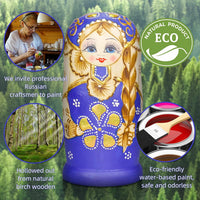 Starxing Russian Nesting Dolls Wood Matryoshka Stacking Set of 7 - Blue - image 2
