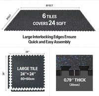 AIRHOP 0.79in Thick 24 Sq Ft Exercise Equipment Mats, 6 Tiles Upgraded Rubber Top with High Density EVA Foam, Large Interlocking Puzzle Gym Flooring for Home Gym, Heavy Weight Workout,Black & Blue