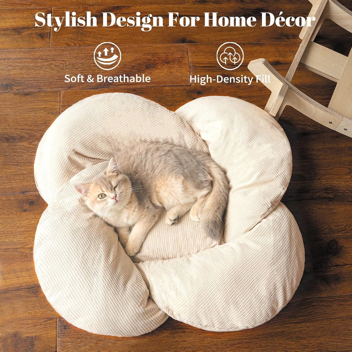 Elevated Cat Bed for Indoor Cats Couch Sofa Flower – Essentials for Cats - White - image 2