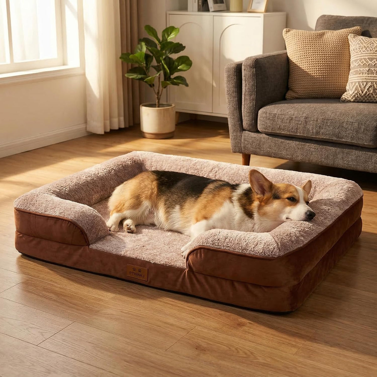 Orthopedic Dog Bed Medium Size Dog, Memory Foam Dog Bed Couch - Brown / 36.0" L x 27.0" W x 6.7" Th - image 2