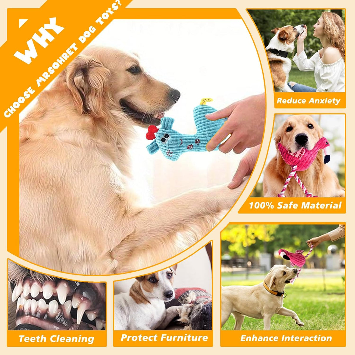 5 Pack Plush Dog Toys with Rope, Squeaky Dog Toys - 2 Pack Dog Toys - image 4