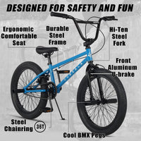 cubsala Crossea 18 20 Inch Kids Freestyle BMX Bike for 5-13 Years Old – Fun for Kids & Family - Blue & Black / 20 Inch / With 4 Pegs - image 2