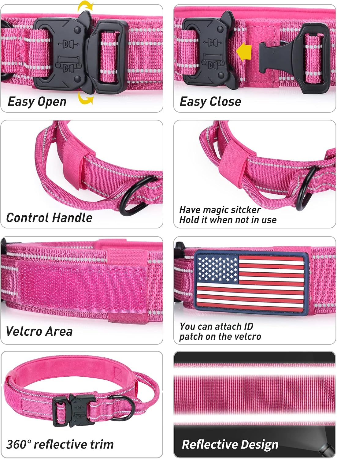 AUBELL reflective tactical dog collar with control handle and metal buckle - view 3