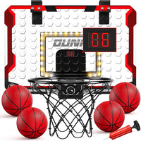 TEMI Indoor Basketball Hoop for Kids, Door Room Basketball Hoop - LED & Scoreboard & 4 Balls