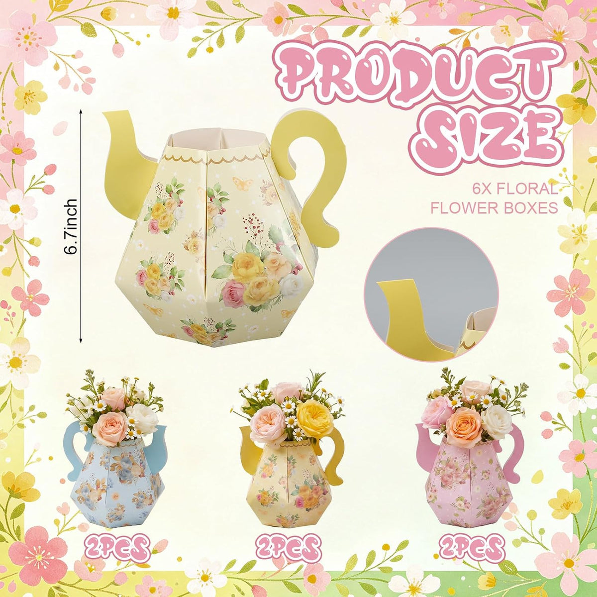 Fulmoon 6 Pcs Tea Party Decoration Flower Box Table Teapot - 6 / Yellow Series - image 2