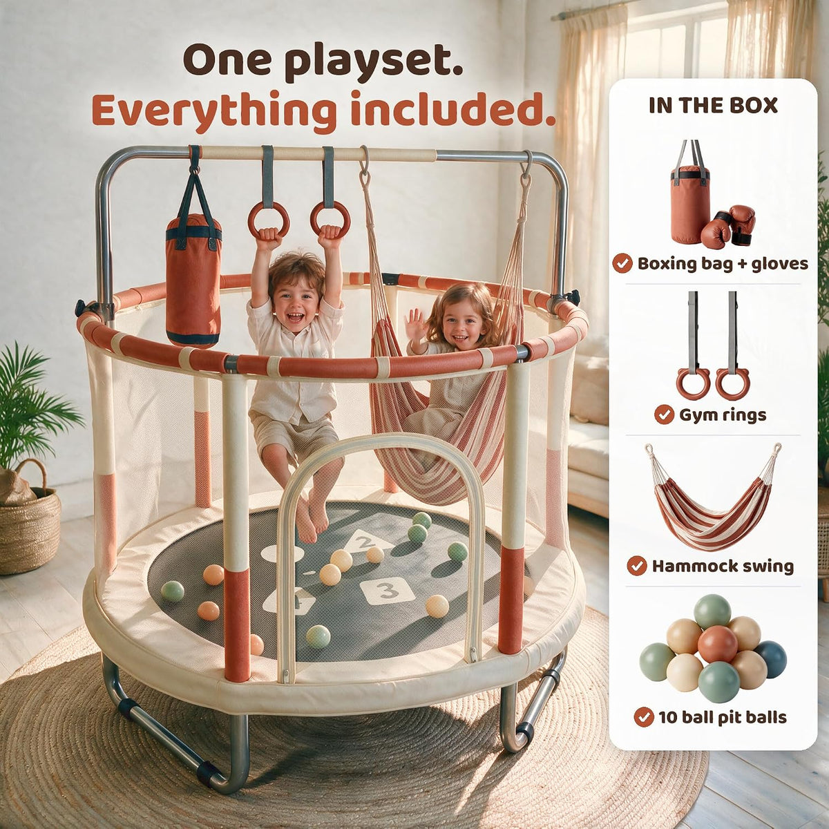 Happin 55’’ Trampoline for kids Safety Enclosure - Beige & Orange / Adventure - image 4