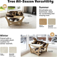 Cat Hammock Bed, Wooden Elevated Cat Beds with Natural Sisal Scratching Mat, Cats Scratcher Bed - Narual Wood (Double Layers) - image 3