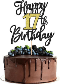 1 PCS Happy 60th Birthday Cake Topper Black Gold Glitter Cheers to 60 - 17th