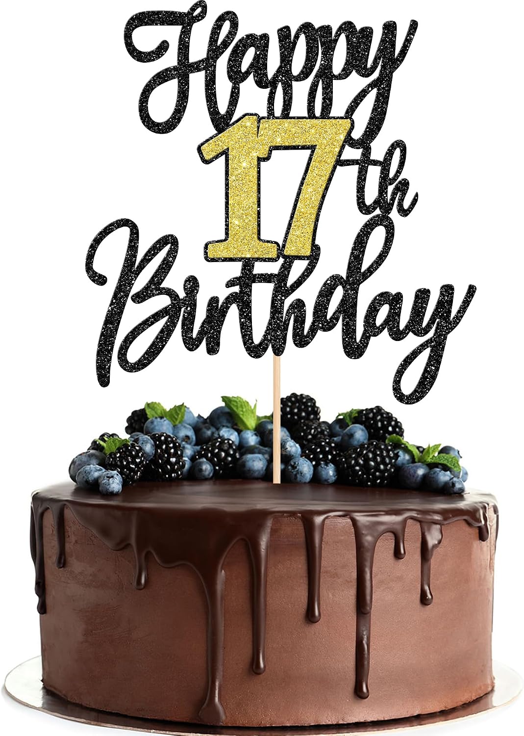 1 PCS Happy 60th Birthday Cake Topper Black Gold Glitter Cheers to 60 - 17th