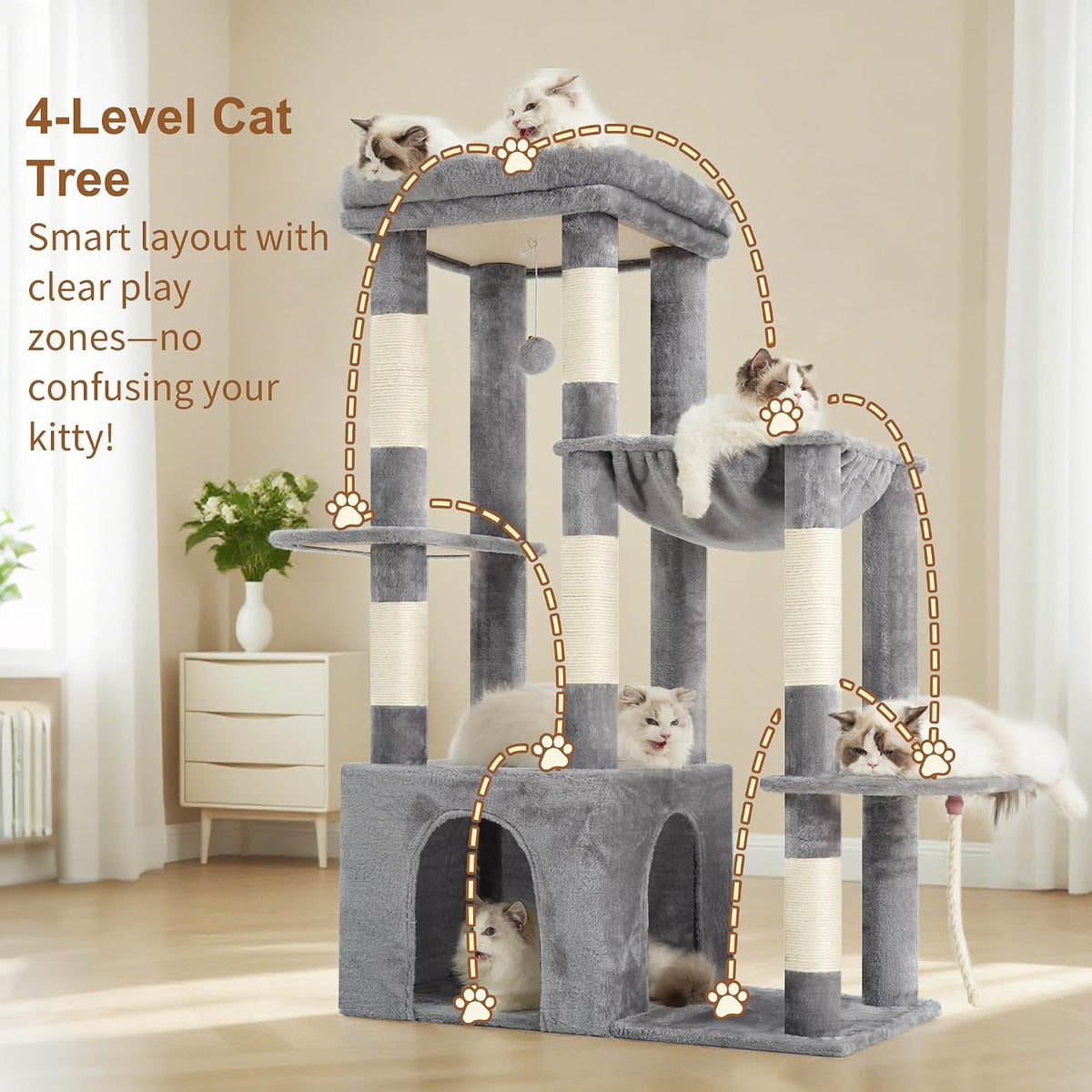 Heybly Heavy Duty Cat Tree with Large Base for Large Indoor Cats - Light Gray / L - image 2