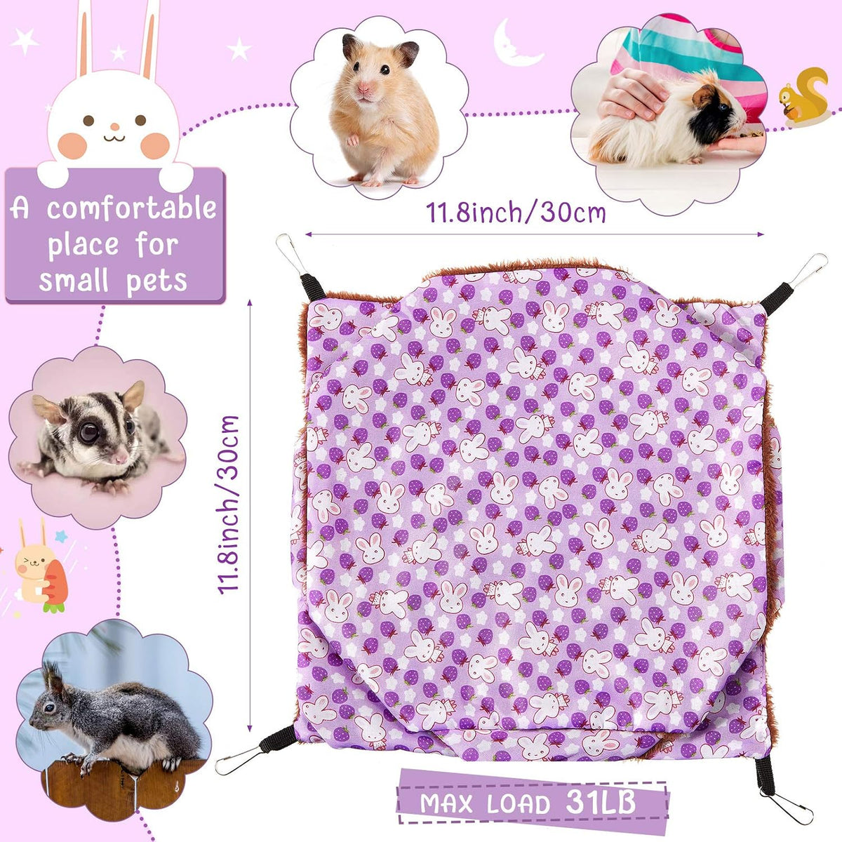 Weewooday 3 Tier Rat Hammock 3 Pcs Warm Ferret Hammock Bed for Small - Blue, purple, green - image 2
