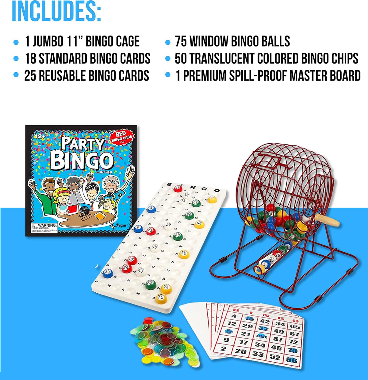 Regal Games Deluxe Bingo Game Set with Cage, Board, Balls - Professional Red 18 Card - image 2