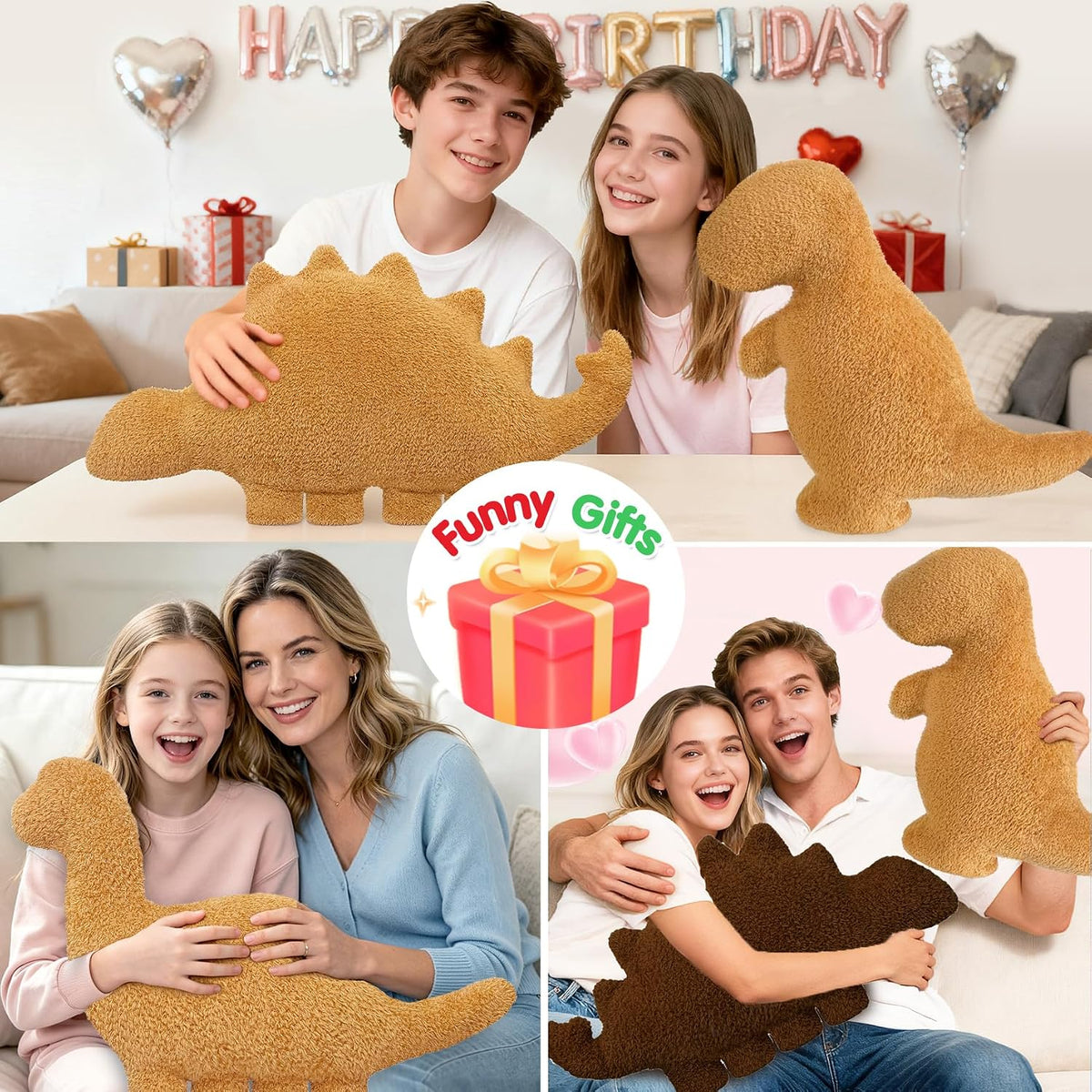 Dino Nugget Pillow Plush, Dinosaur Chicken Plush Nuggets Pillow Funny Birthday Gifts for Boys - Group - Golden 2 Pcs / Large - image 4
