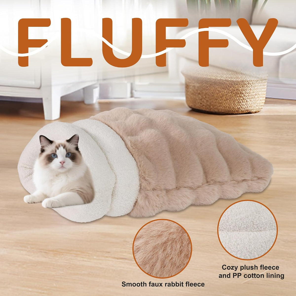 4 in 1 Self Warming Burrow Cat Bed Hideway Sleeping Cuddle Cave – Essentials for Cats - Style- Camel - image 4
