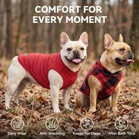 2 Pack Fleece Dog Sweater Pullover Lightweight Reflective Jacket – Essentials for Dogs - Red & Buffalo Plaid / Medium - image 4