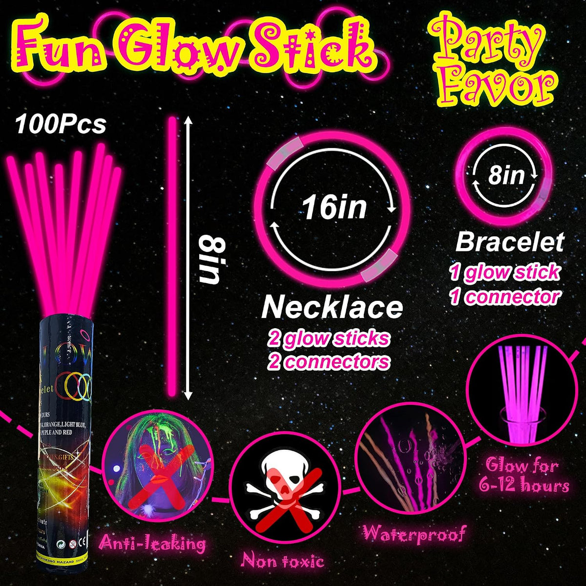 ILHSTY 100 pack green 8 inch glow sticks with connectors for necklaces - view 25