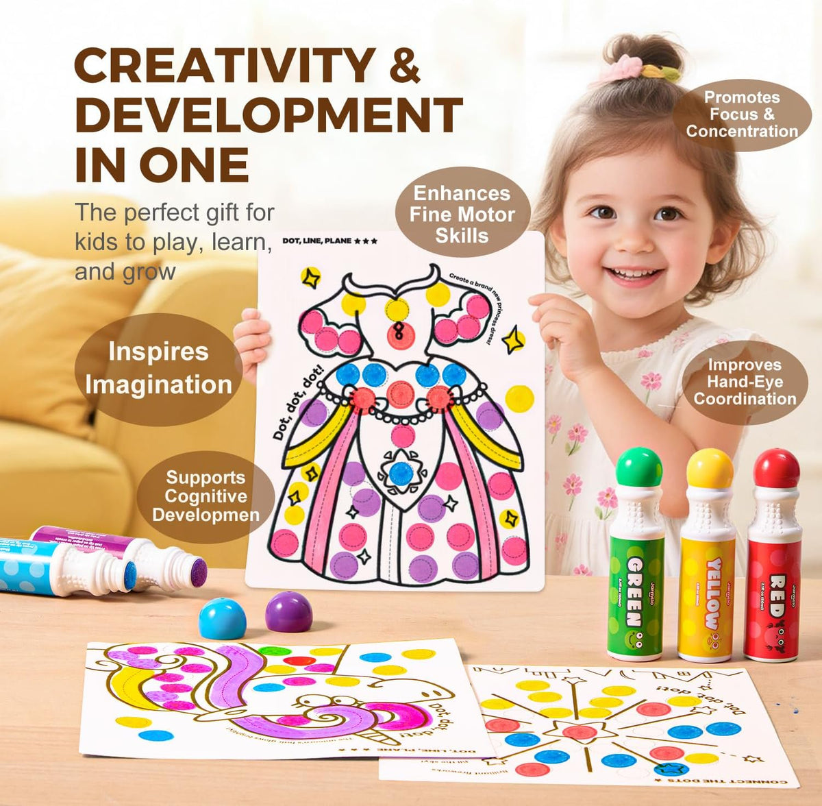 Jar Melo Washable Dot Markers for Kids, Large 60ML - 6 Colors - image 4