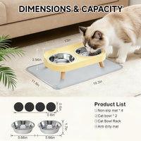 Elevated Cat Bowls with Food Mat - Yellow - image 4