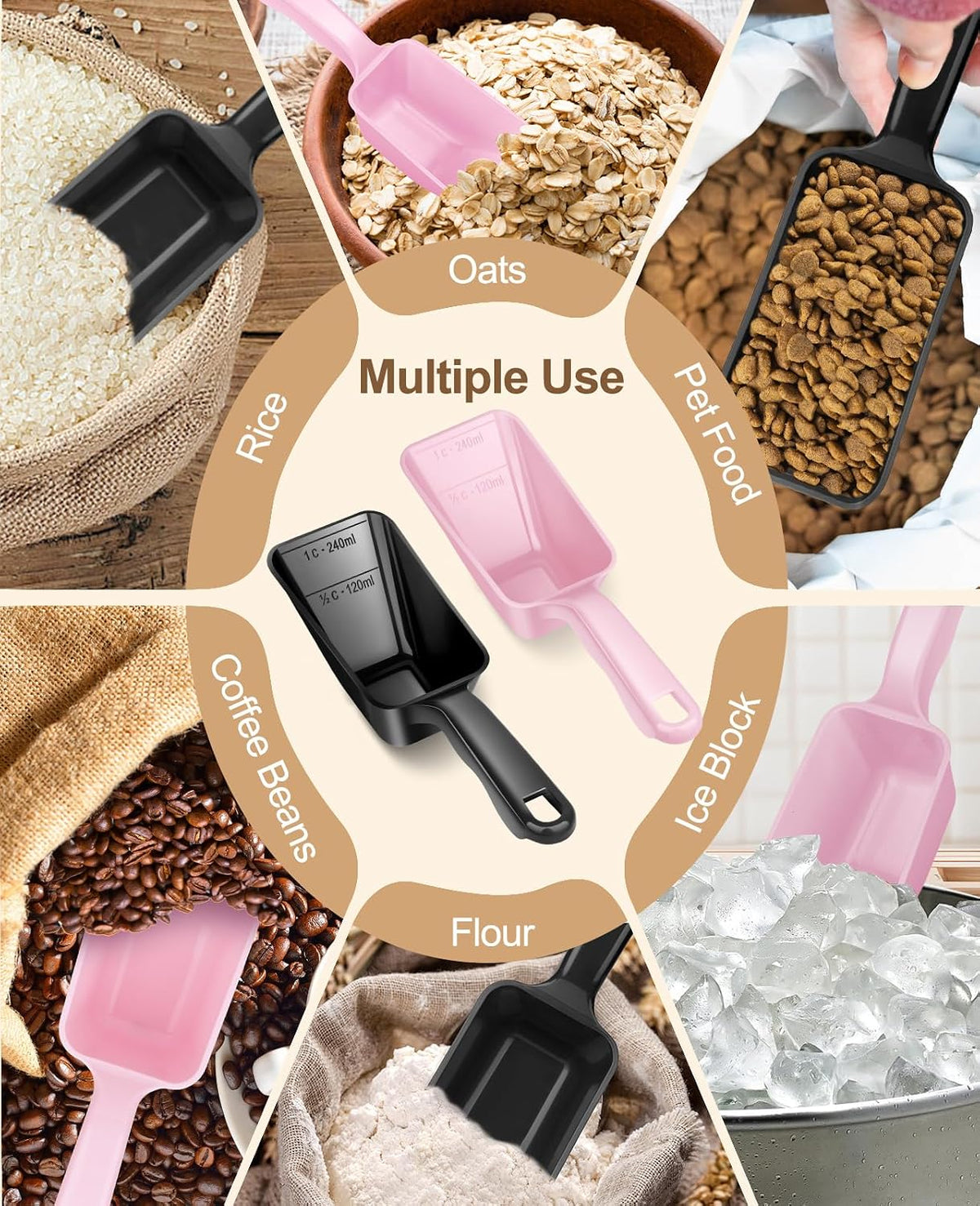2-Pack Dog Food Scoop 1 Cup - Black and Pink - image 3