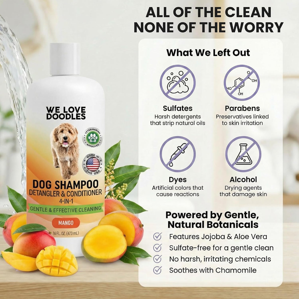 Puppy Shampoo and Conditioner, Tearless Puppy Wash - Dog Shampoo - Mango - image 4