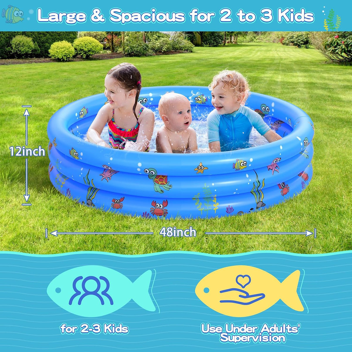 Garden Round Inflatable Baby Swimming Pool - Blue - image 2