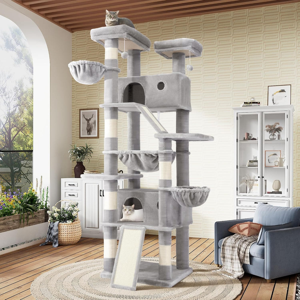 SHA CERLIN 81in Multi-Level Tall Cat Tree Tower for Indoor - Grey