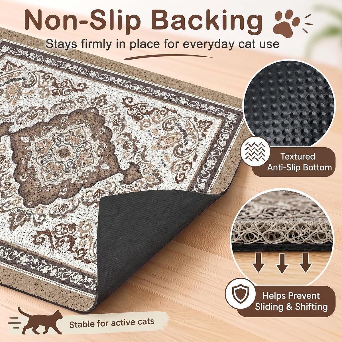 24"x15" Cat Litter Mat Non-Slip Washable Litter Box Mat – Daily Care for Cats - Brown / 40X30in - image 3