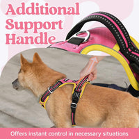 rabbitgoo Dog Harness for Large, No Pull 3 Buckles Easy On & Off – Essentials for Dogs - Pink & Yellow / Large - image 4