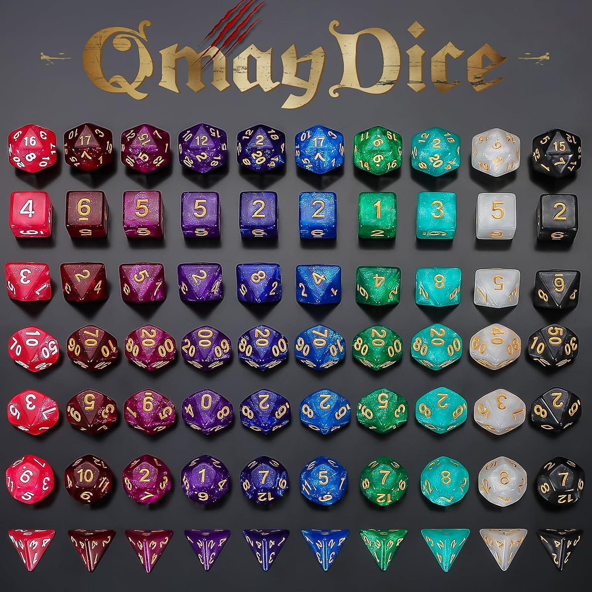 QMay 7 Sets Polyhedral Dice - 10 Colors (70pcs) - image 2