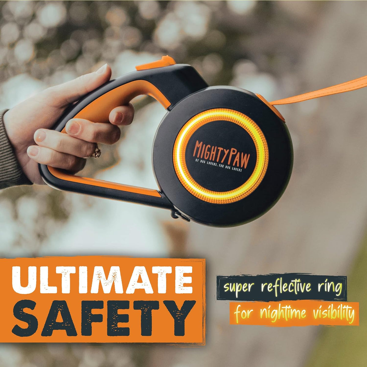 Mighty Paw Retractable Dog Leash, for Large Dogs, Auto-Locking - Original Orange / 50 - 110 lbs - image 4