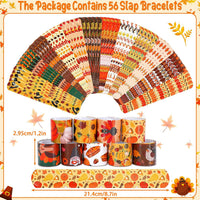 Junebrushs 56 fall Thanksgiving slap bracelets with turkey, pumpkin and leaf designs - view 28