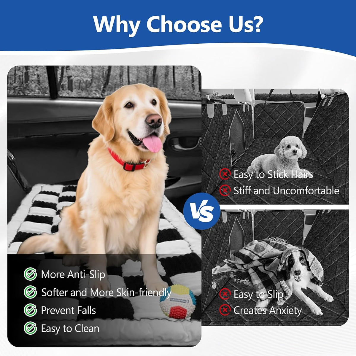 Thickened Dog Bed for Car Back Seat, Upgraded Bottom Non-Slip - White-Black - image 4