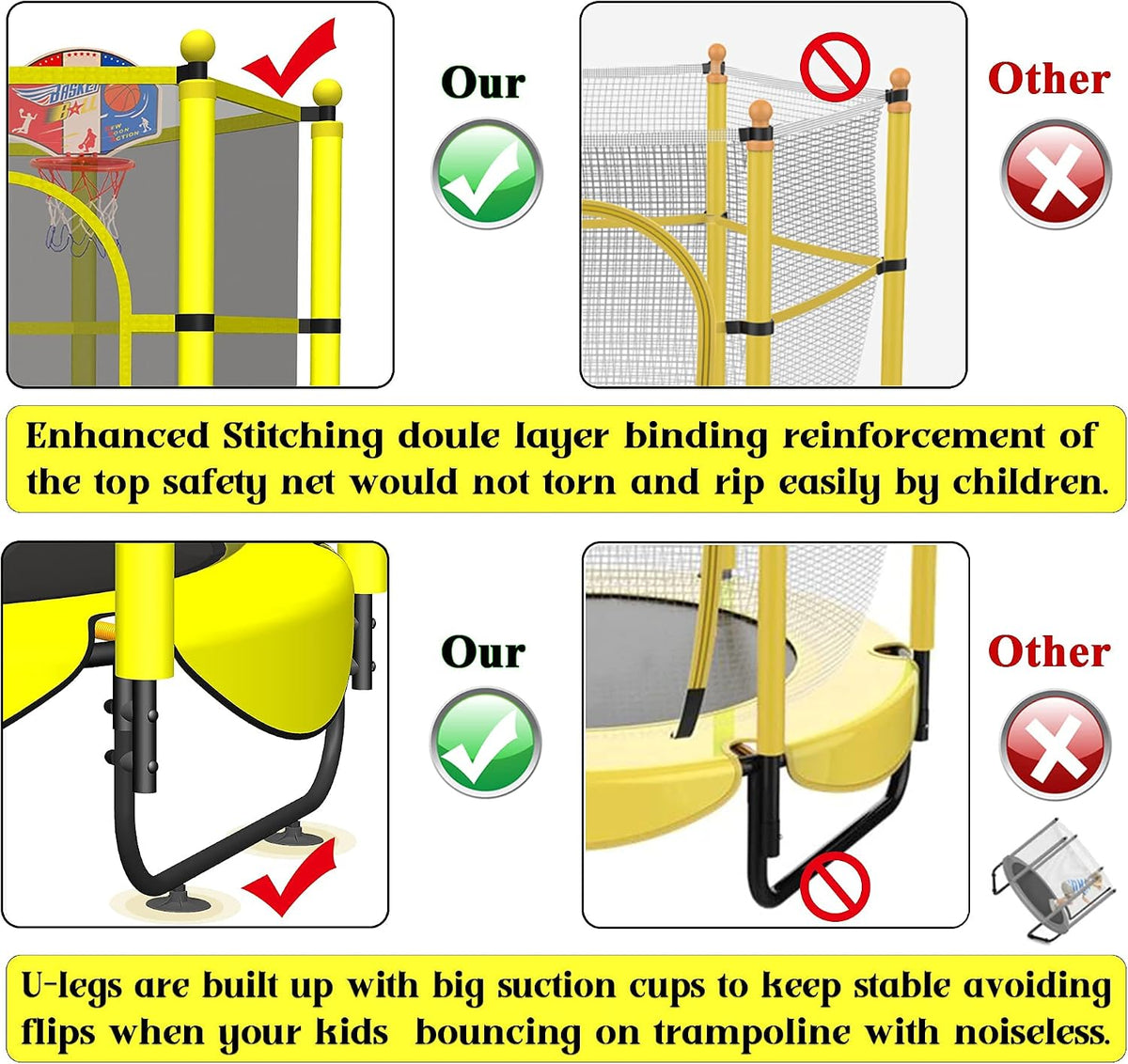VGMiu 60" Trampoline for Kids - Yellow-BD / 5FT - image 2
