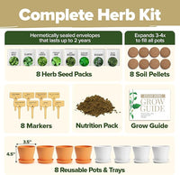 HOME GROWN 𝗣𝗥𝗘𝗠𝗜𝗨𝗠 𝗛𝗘𝗥𝗕 𝗞𝗜𝗧 8 Herb Seeds Garden Kit, Complete Indoor Planter Gift with Basil Cilantro Mint & More, Unique Kitchen Growing Set for Women Men, Birthday Housewarming Present