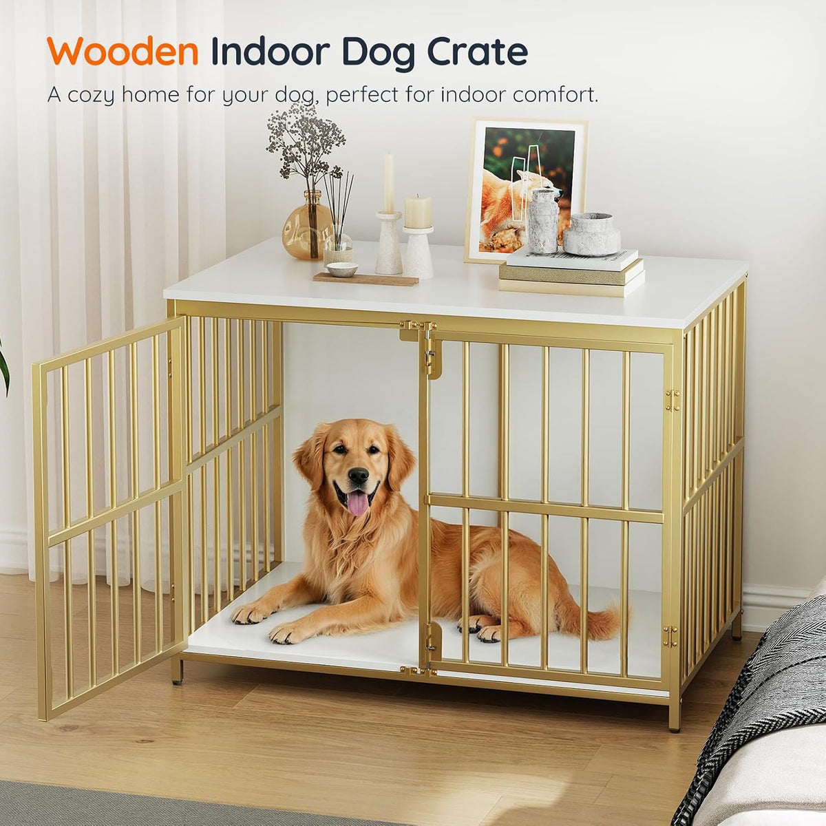 HOOBRO 38.6" Dog Crate Furniture, Wooden Dog Kennel Indoor - 38.6"L x 23.6"W x 29.5"H / White - image 4