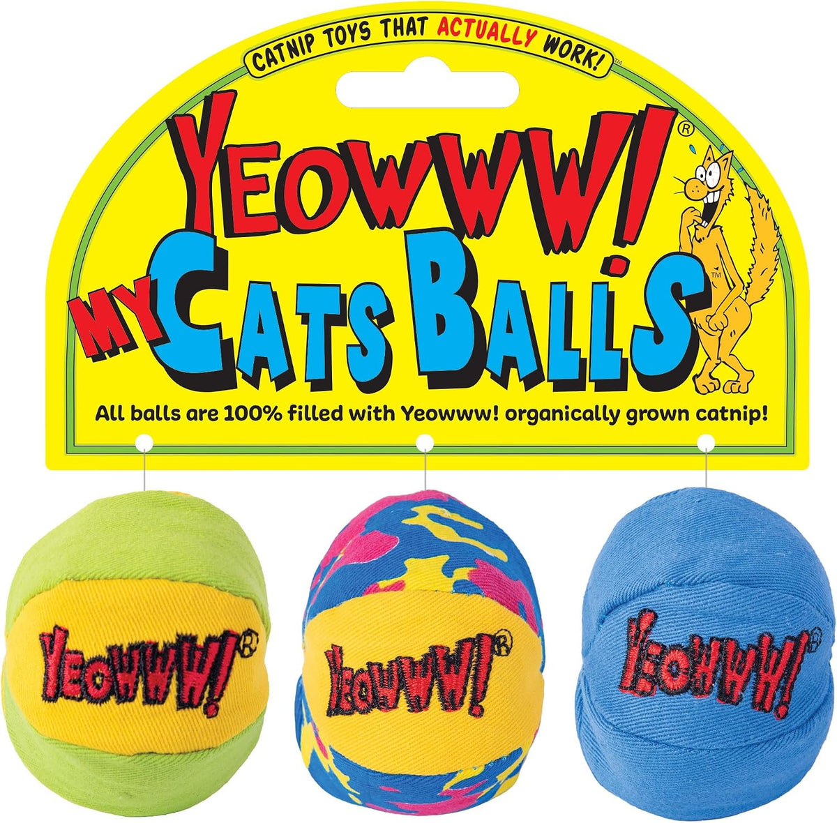 Yeowww! Catnip My Cats Balls Toys for Cats, Durable Cotton Twill