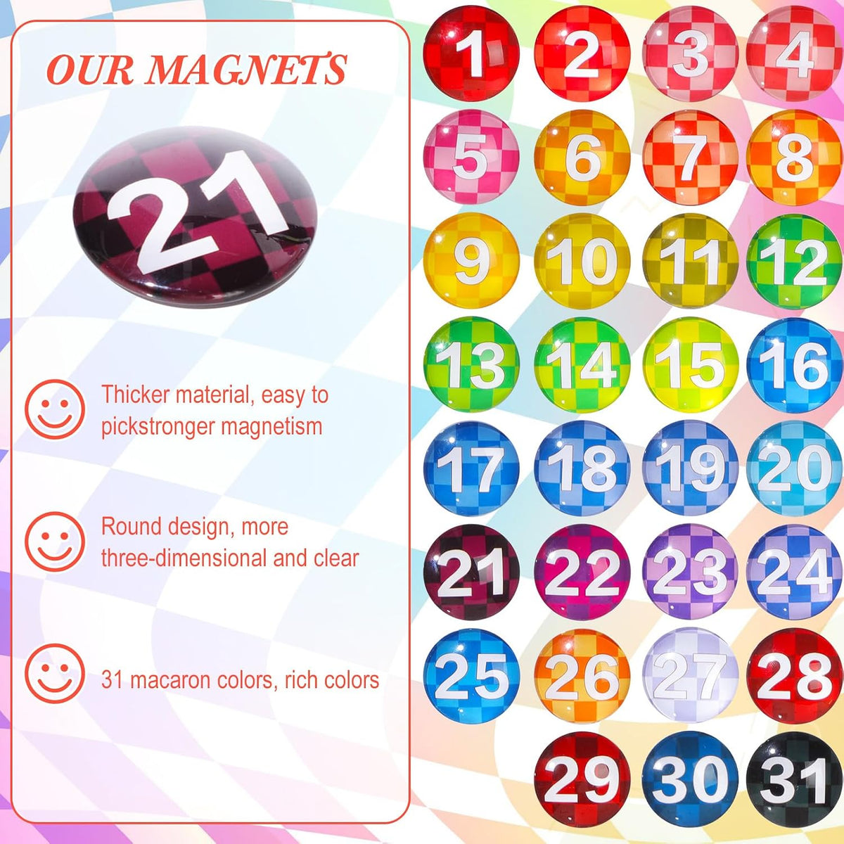 Tellegloww 1-31 magnetic calendar numbers in dark rainbow glass - view 40