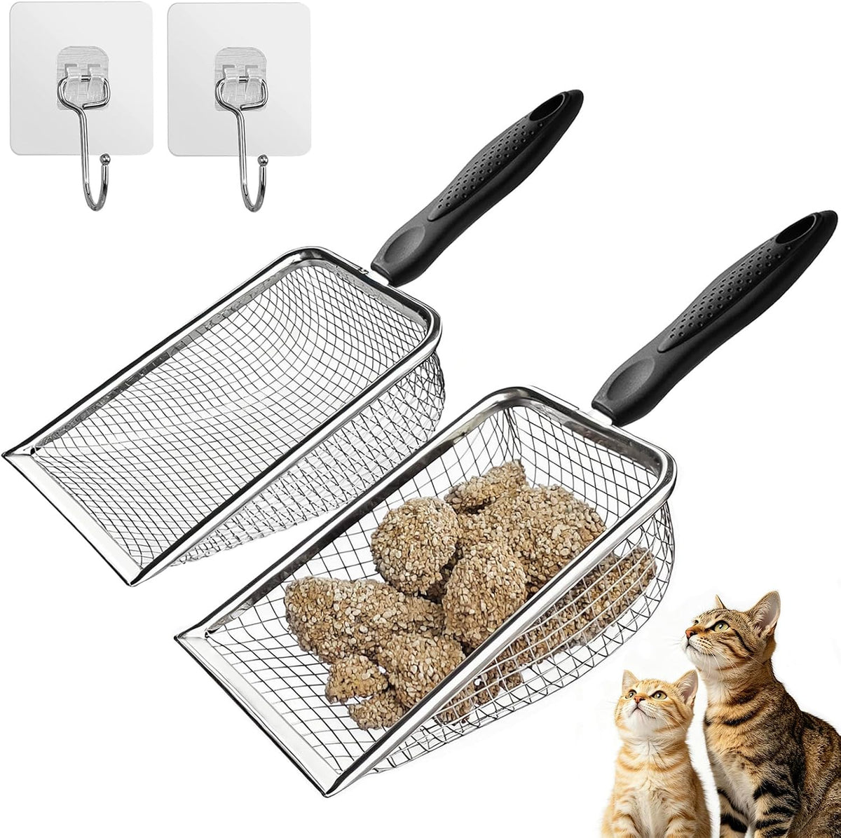 2 Pack Cat Litter Scoop with 3.8mm & 5mm Mesh